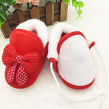 winter baby shoes bow knot kids girl first walker flower Cotton Cloth Toddler Infant Bowknot Sole Boots Prewalker Warm footwear - Offy'z6