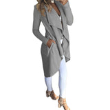 Women Autumn Long Coat Jacket Fashion Slim Solid Asymmetric Casual OL Waterfall Lapel Neck Long Sleeve Open Front Cardigan 2017 - Offy'z6
