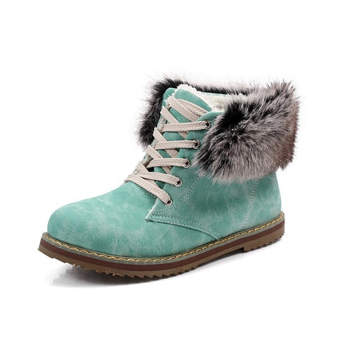 Fur boots lace up round toe