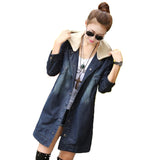 Women Fashion Ladies Denim Blue Casual Cowboy Button Long Sleeve Pockets Hooded Denim Coat Autumn Winter Outwear Jacket - Offy'z6