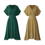 V Neck Elastical Waist Women's Day Dress - Offy'z6