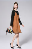 Khaki Suede Spaghetti Strap Tassel Dress - Offy'z6