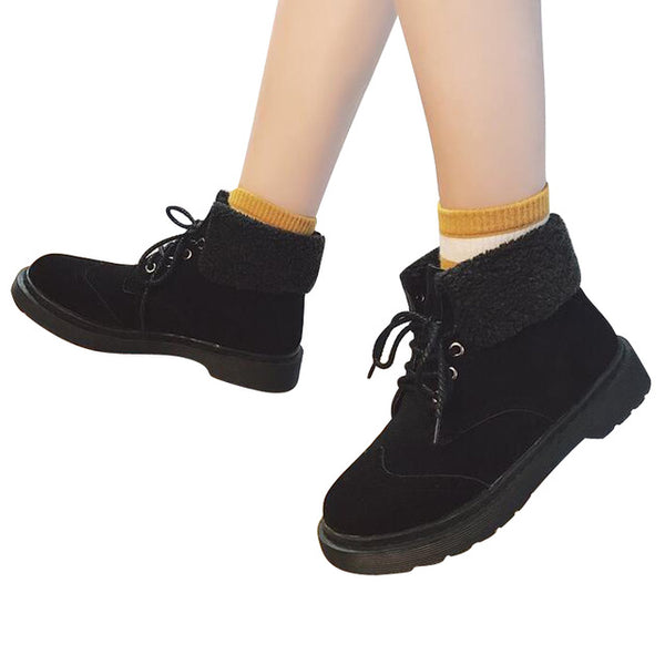 Women'z Lace-up Faux Fur  Worker Boots