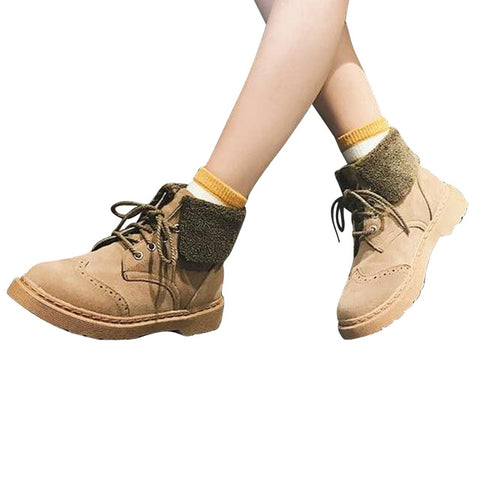Women'z Lace-up Faux Fur  Worker Boots