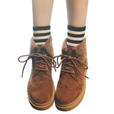 Women'z Lace-up Faux Fur  Worker Boots - Offy'z6