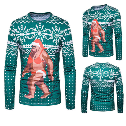  Men's Xmas CaveMan Print Winter Long-sleeved