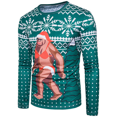  Men's Xmas CaveMan Print Winter Long-sleeved