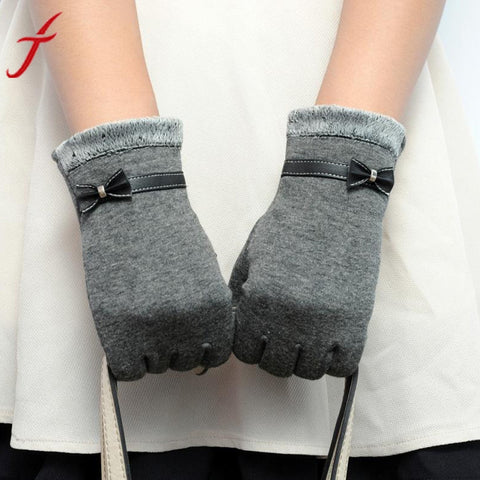 Women's Winter Fashion Warm Gloves Cotton Pu Leather   Screen Wrist Gloves Mittens Patchwark luvas Girls #LSN