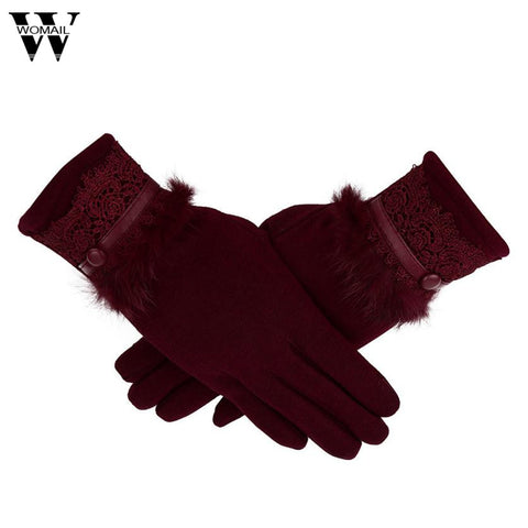 Women's Winter Gloves Solid Color Warm  Glove Cashmere Full finger gloves