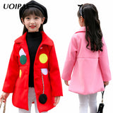 UOIPAE Winter Jacket Kids Casual Dot Hairball Girls Coat And Jacket Long Sleeve Single-breasted Simple Kids Clothes 5759W - Offy'z6