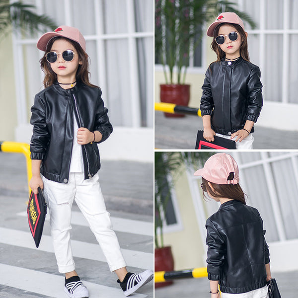 Solid Color Children's Leather Jacket