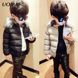 UOIPAE Boy Kids Jacket 2017 Casual Solid Color Winter Children Coat Fur Collar Cap Long Sleeve Simple Boys Clothes 5734W - Offy'z6