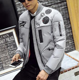 new men's 2016 winter casual thick color casual jacket simple trend of embroidery all-match Slim Korean version the collar coat - Offy'z6