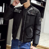 new men's 2016 winter casual thick color casual jacket simple trend of embroidery all-match Slim Korean version the collar coat - Offy'z6
