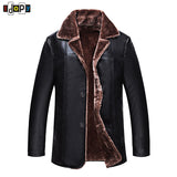 New Winter Simple Mens Faux Fur Coats Black PU Leather Jackets Bussiness Windproof Warm Coat For Male - Offy'z6