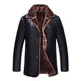 New Winter Simple Mens Faux Fur Coats Black PU Leather Jackets Bussiness Windproof Warm Coat For Male - Offy'z6