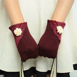 Winter Gloves Women Warm Cotton Touch Screen Glove Bow Flower Lace Wrist Gloves Mittens - Offy'z6