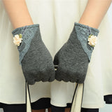 Winter Gloves Women Warm Cotton Touch Screen Glove Bow Flower Lace Wrist Gloves Mittens - Offy'z6