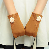 Winter Gloves Women Warm Cotton Touch Screen Glove Bow Flower Lace Wrist Gloves Mittens - Offy'z6