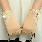 Winter Gloves Women Warm Cotton Touch Screen Glove Bow Flower Lace Wrist Gloves Mittens - Offy'z6